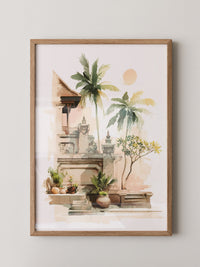 Bali Tempel Aquarell Sonnenlicht
