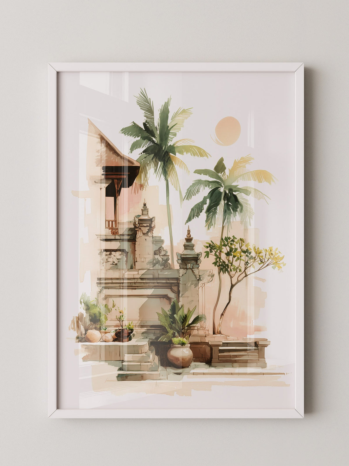 Bali Tempel Aquarell Sonnenlicht