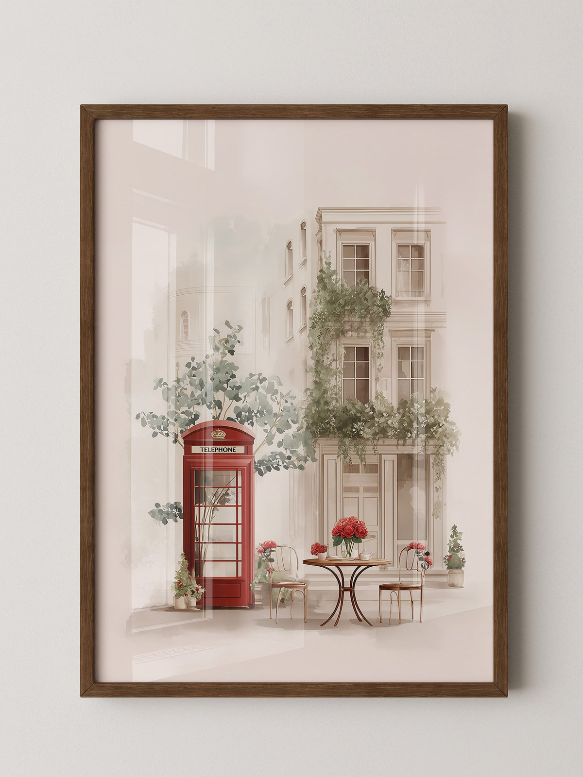 Rote Telefonzelle im Vintage-Flair