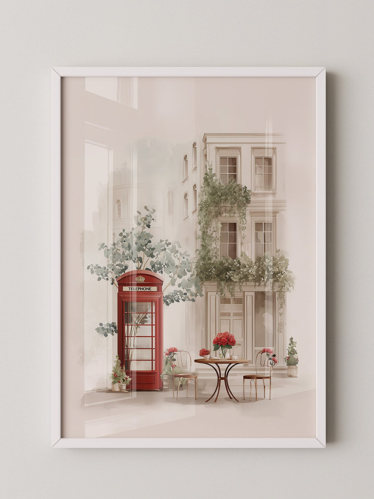Rote Telefonzelle im Vintage-Flair