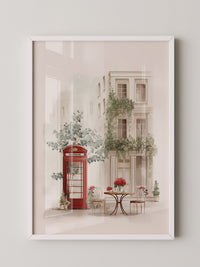Rote Telefonzelle im Vintage-Flair