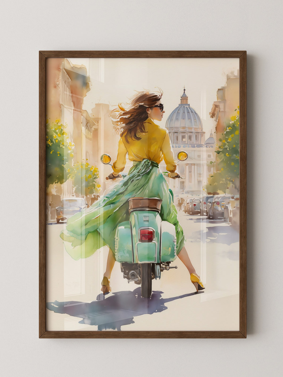 Frau Vespa Rom Aquarellstil