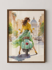 Frau Vespa Rom Aquarellstil