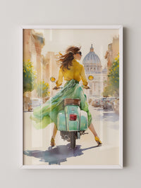 Frau Vespa Rom Aquarellstil