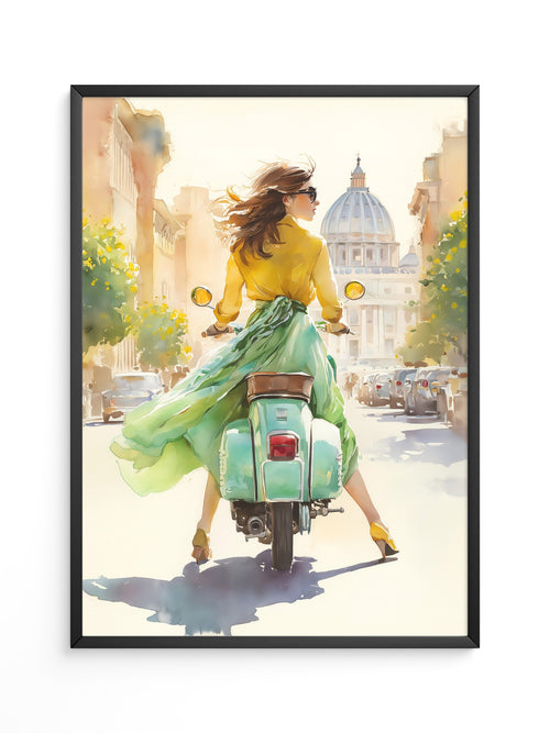 Frau Vespa Rom Aquarellstil