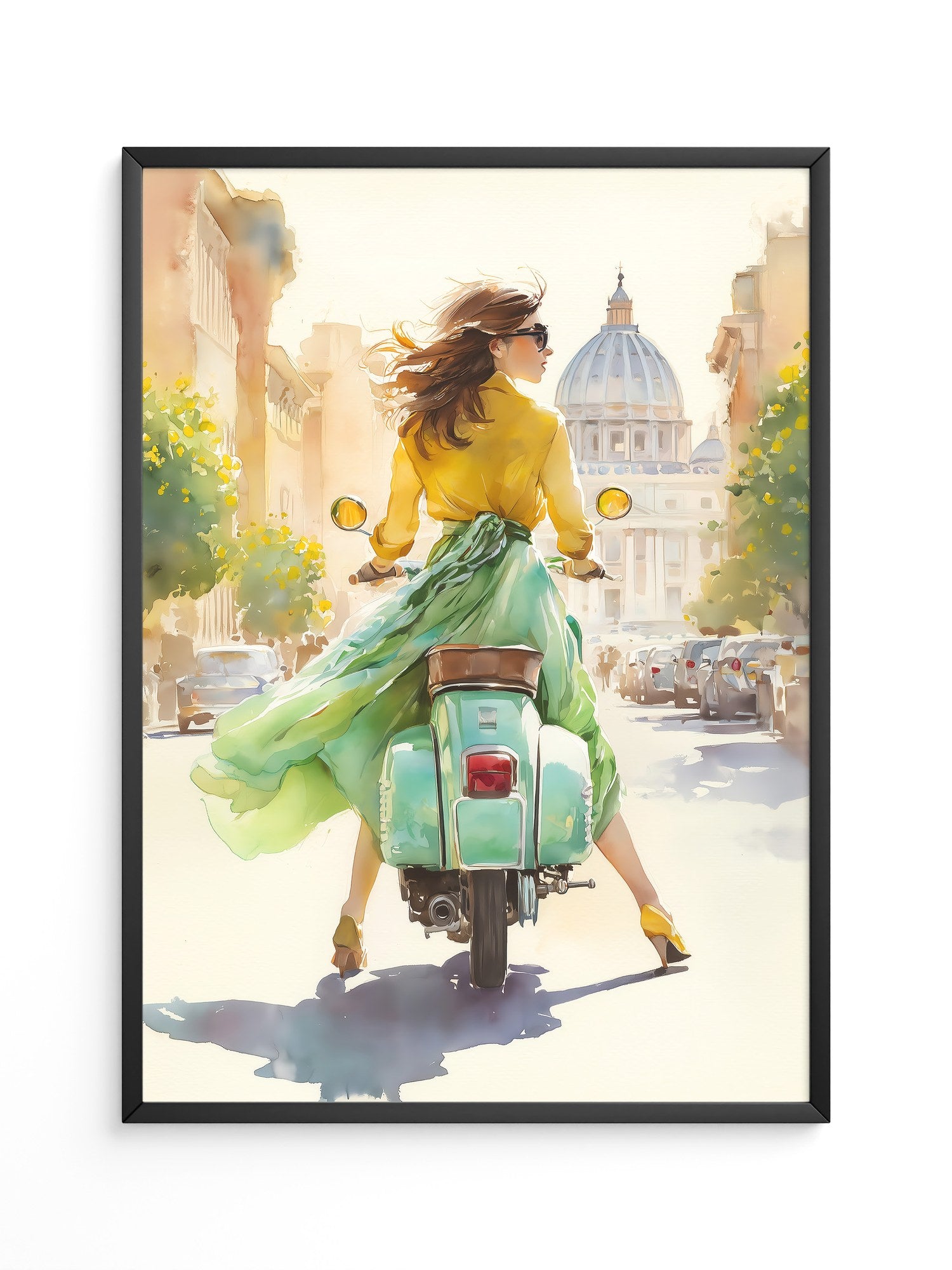 Frau Vespa Rom Aquarellstil