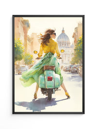 Frau Vespa Rom Aquarellstil
