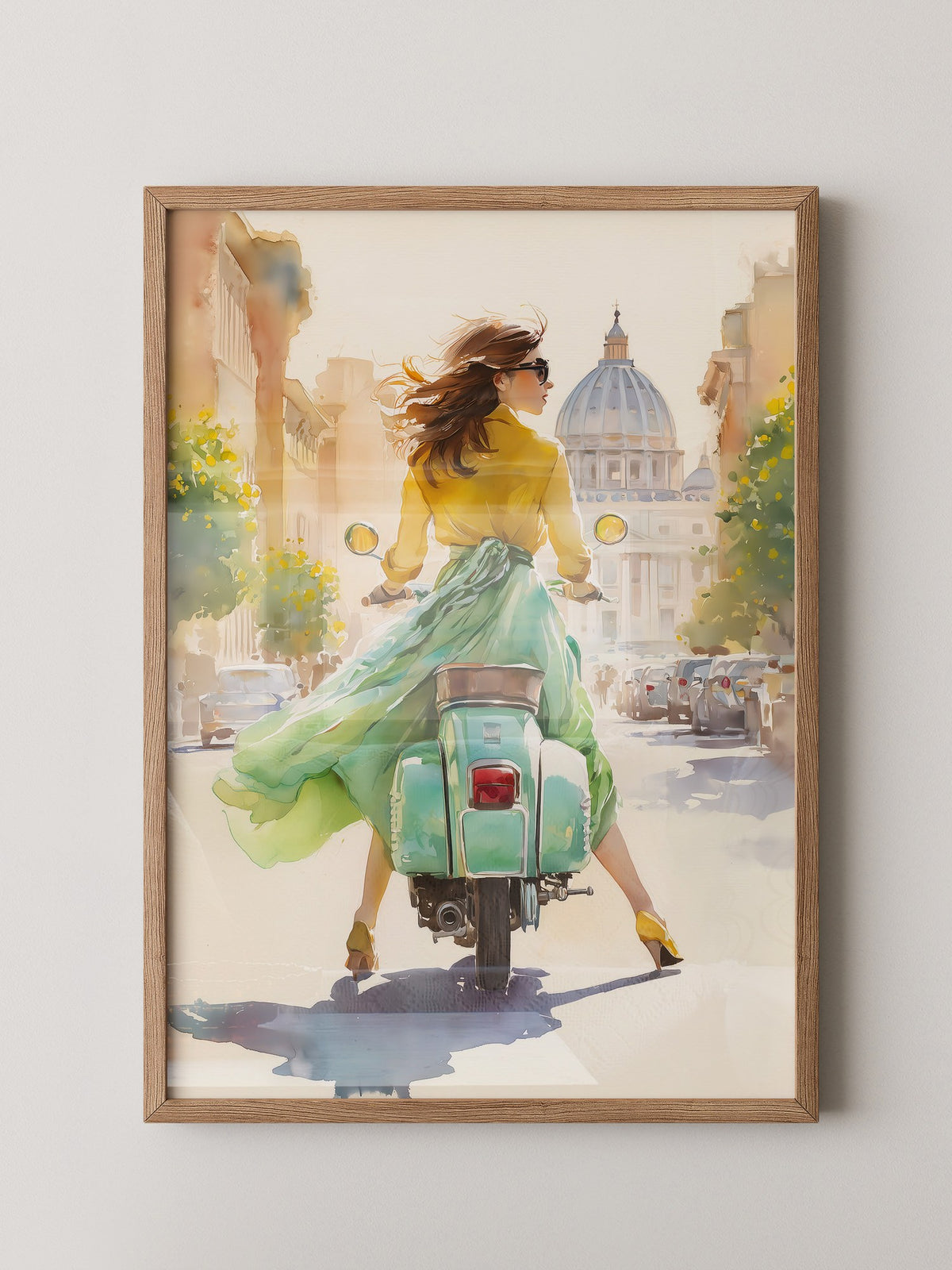 Frau Vespa Rom Aquarellstil