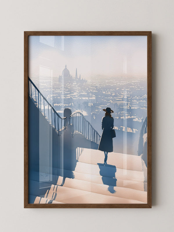 Frau Treppe Stadtansicht Silhouette