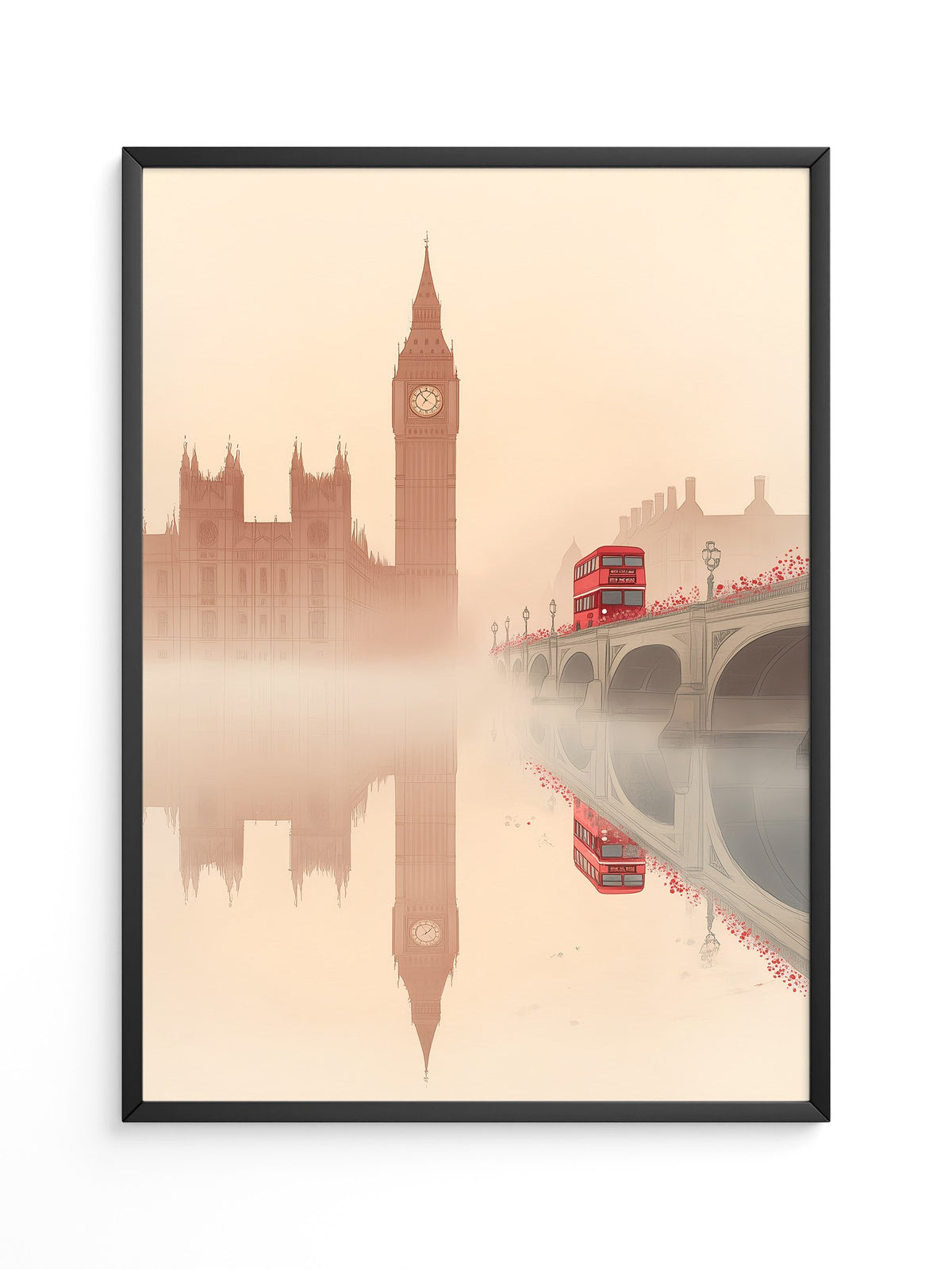 Big Ben und Bus im Nebel