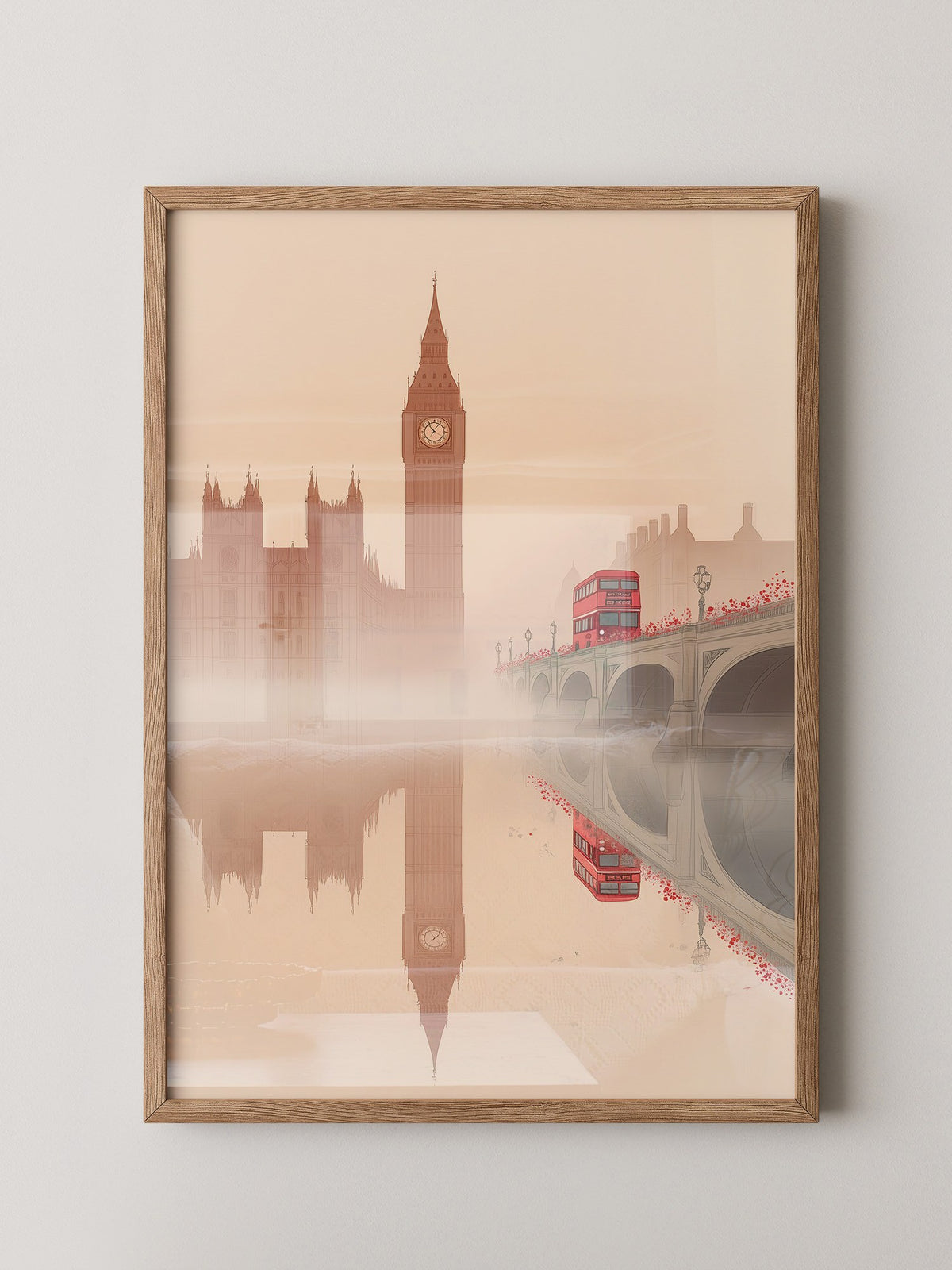 Big Ben und Bus im Nebel