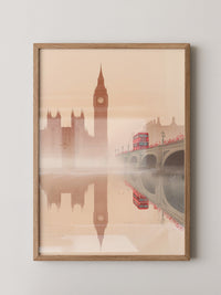 Big Ben und Bus im Nebel