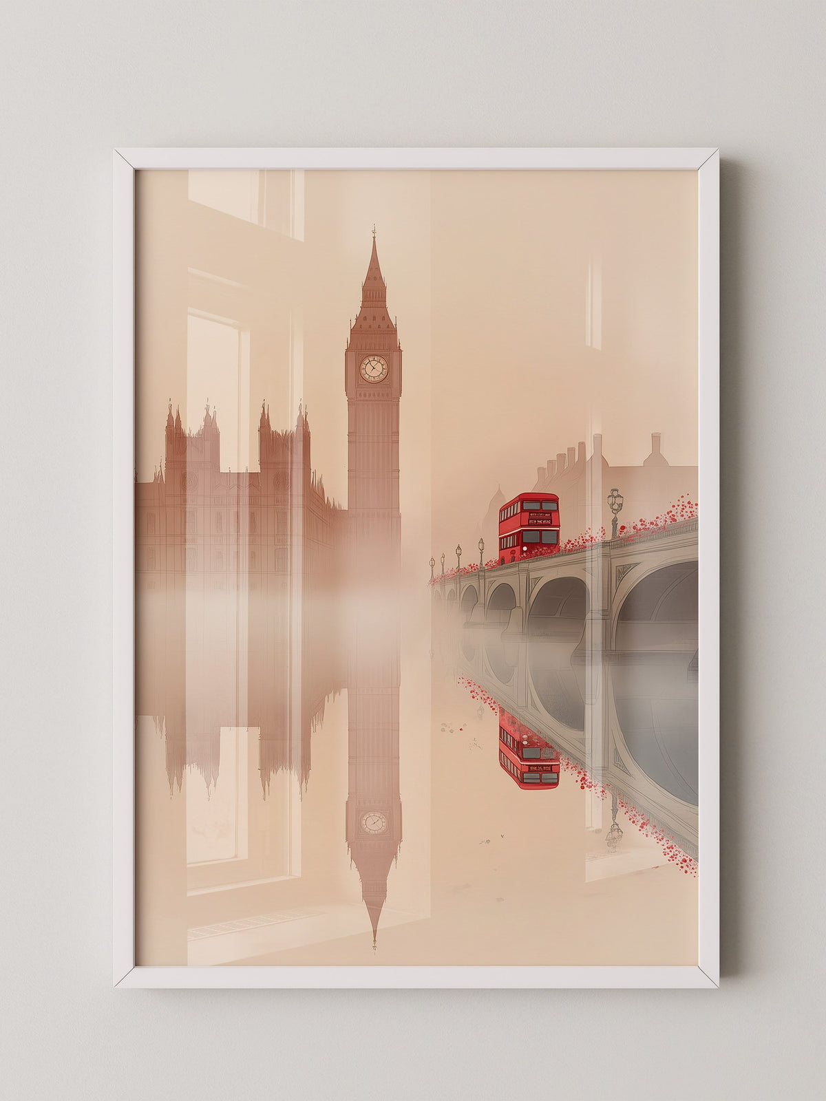 Big Ben und Bus im Nebel