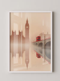 Big Ben und Bus im Nebel