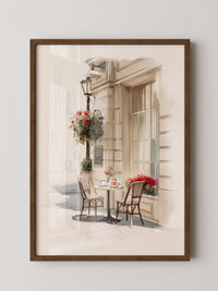 Café Terrasse Rosen Aquarell
