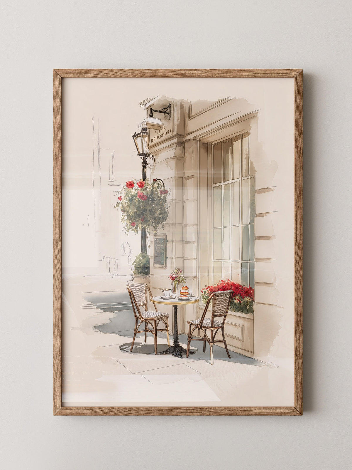 Café Terrasse Rosen Aquarell