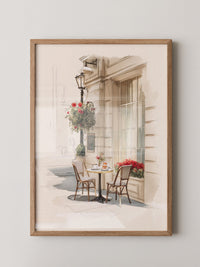 Café Terrasse Rosen Aquarell