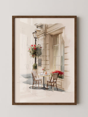 Café Terrasse Rosen Aquarell