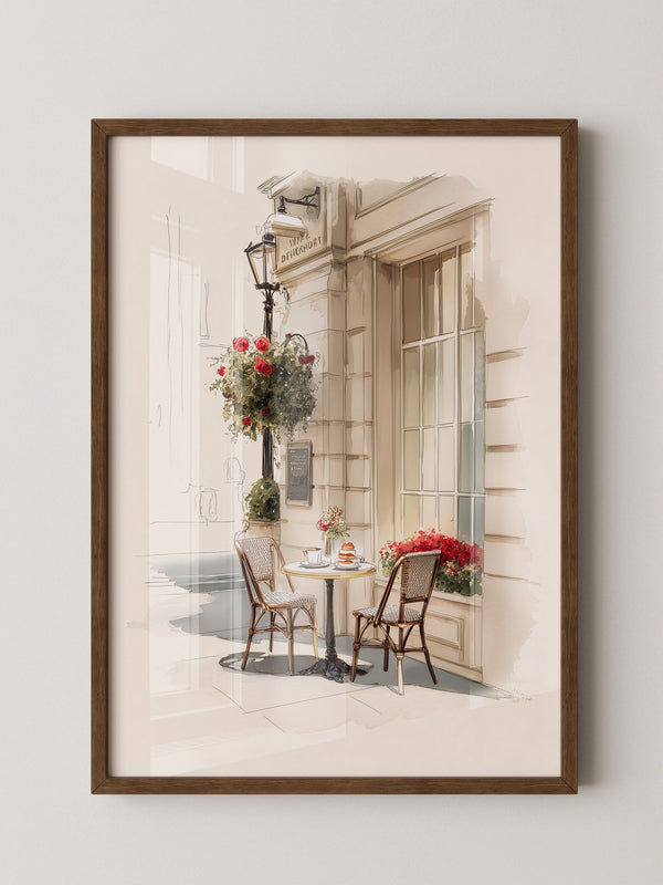Café Terrasse Rosen Aquarell