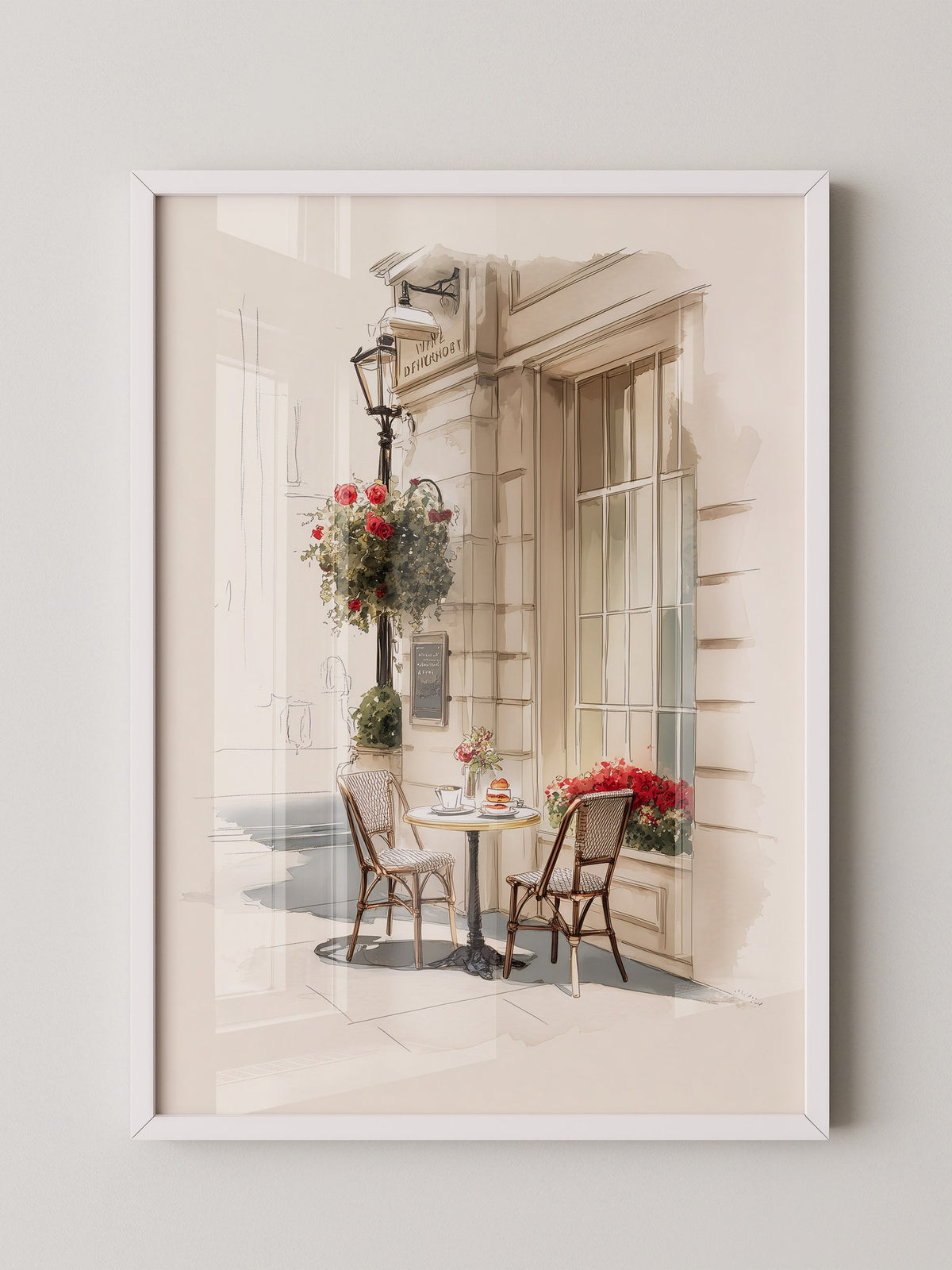 Café Terrasse Rosen Aquarell