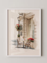 Café Terrasse Rosen Aquarell