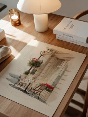 Café Terrasse Rosen Aquarell