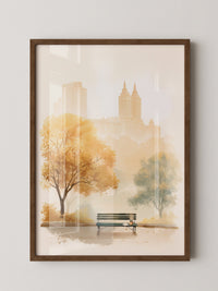Herbst Parkbank Morgendunst
