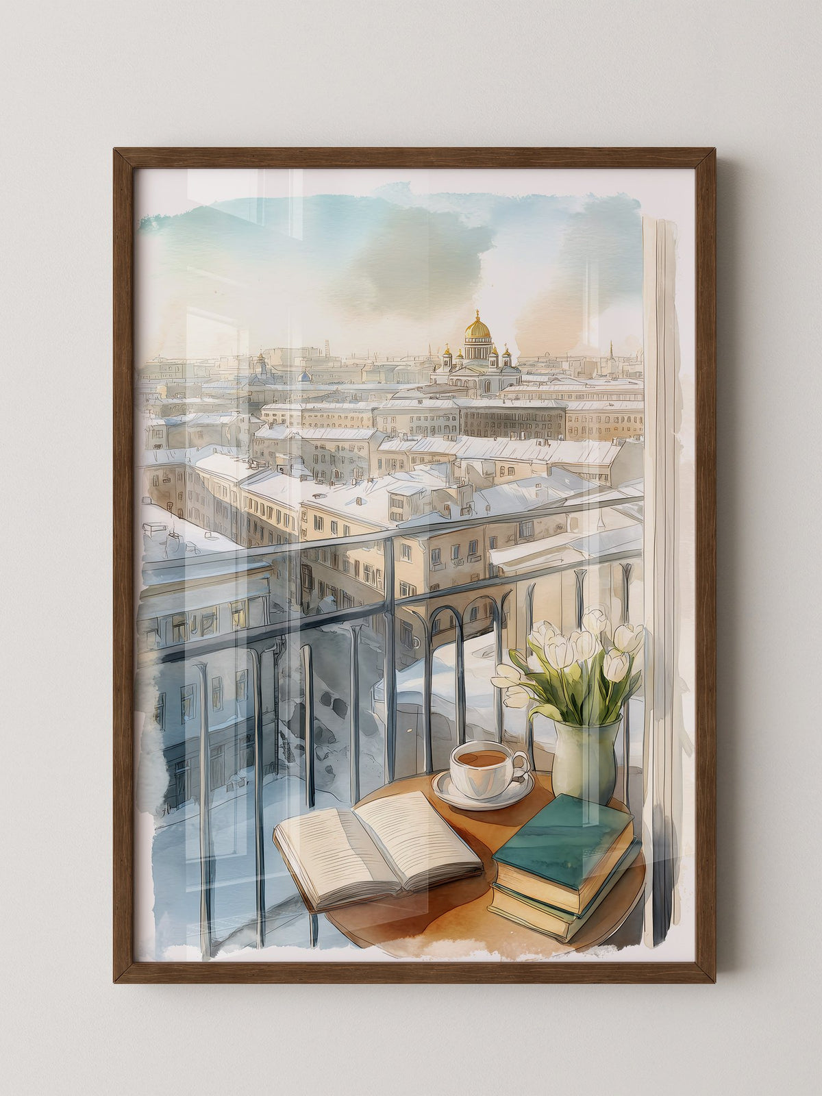 Winterliches Stadtpanorama Aquarell