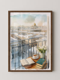 Winterliches Stadtpanorama Aquarell
