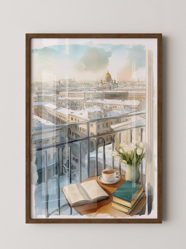 Winterliches Stadtpanorama Aquarell