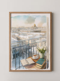 Winterliches Stadtpanorama Aquarell