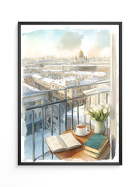 Winterliches Stadtpanorama Aquarell