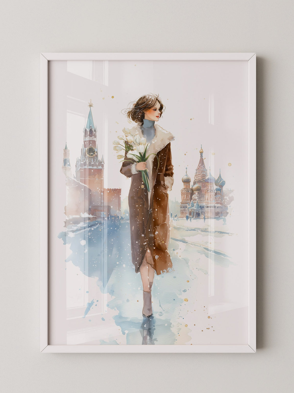 Frau Tulpen Schneelandschaft