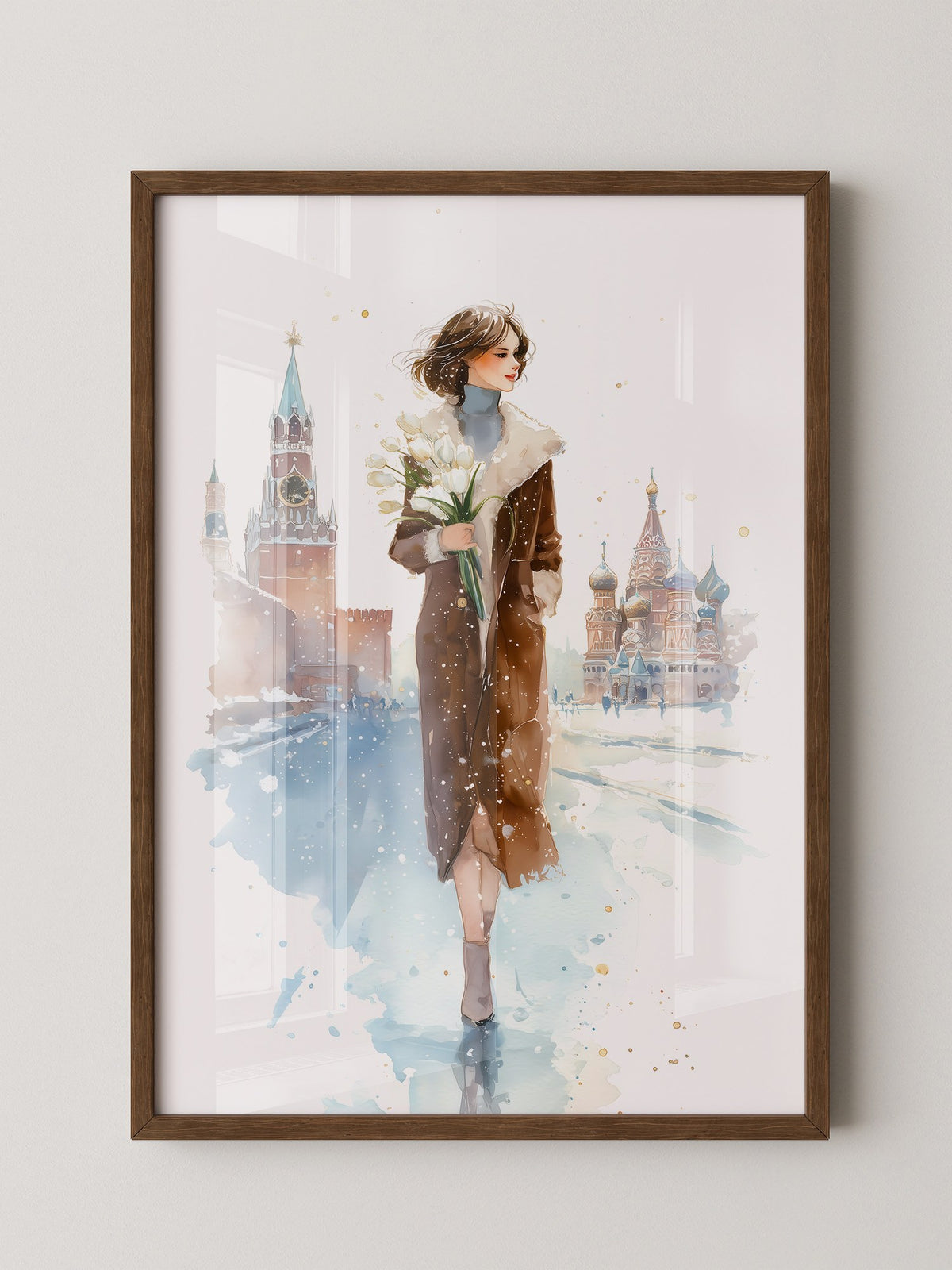 Frau Tulpen Schneelandschaft