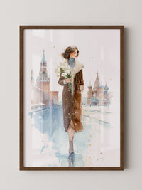Frau Tulpen Schneelandschaft