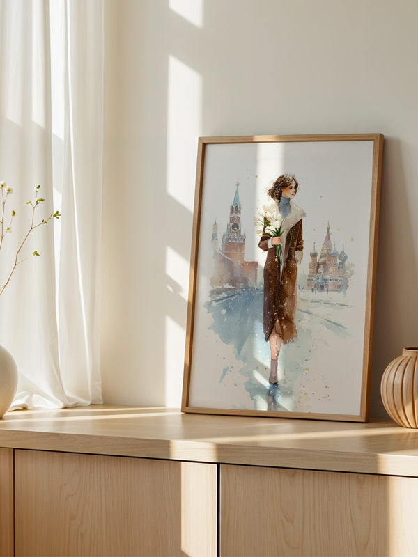 Frau Tulpen Schneelandschaft