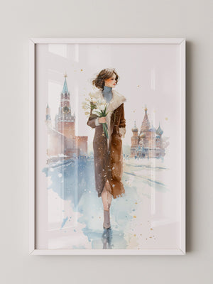 Frau Tulpen Schneelandschaft
