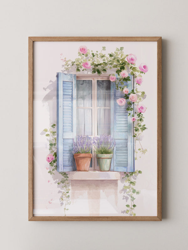 Fensterladen Rosen Aquarell