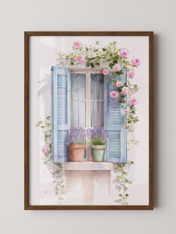Fensterladen Rosen Aquarell