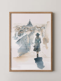 Frau in Paris Aquarellperspektive