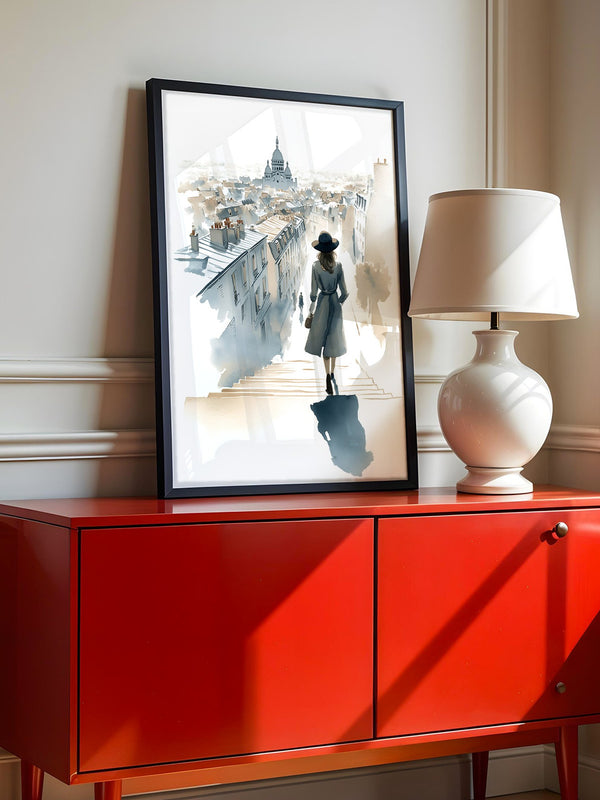 Frau in Paris Aquarellperspektive