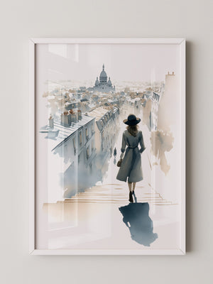 Frau in Paris Aquarellperspektive