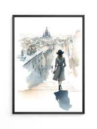 Frau in Paris Aquarellperspektive
