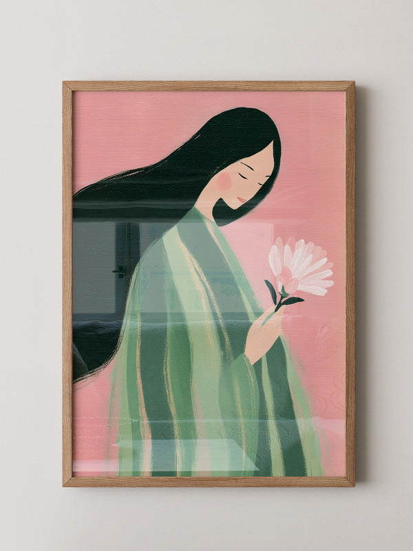 Frau mit Blume Pastellfarben