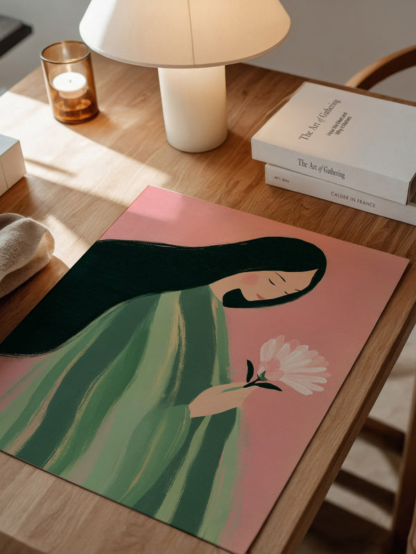 Frau mit Blume Pastellfarben