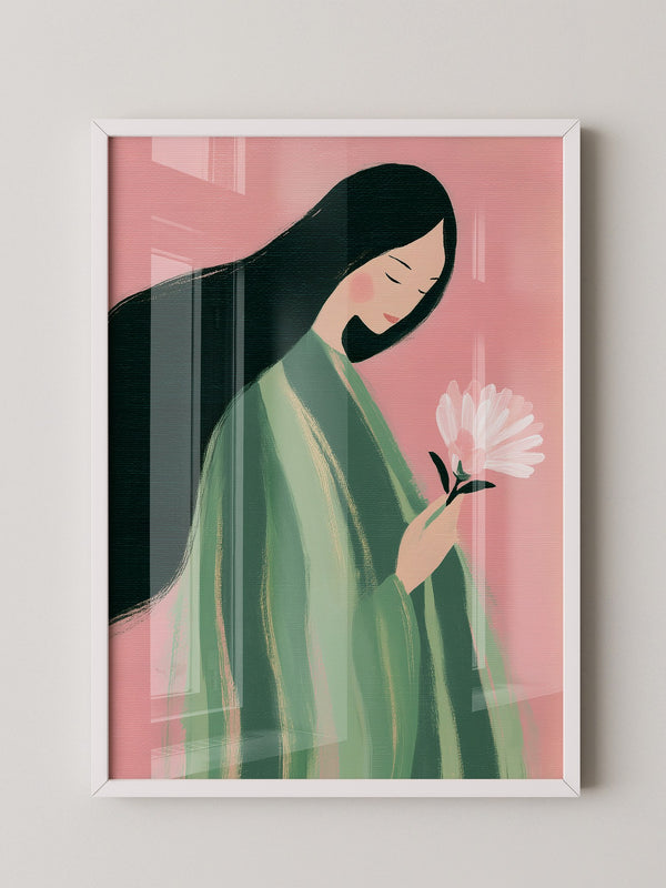 Frau mit Blume Pastellfarben