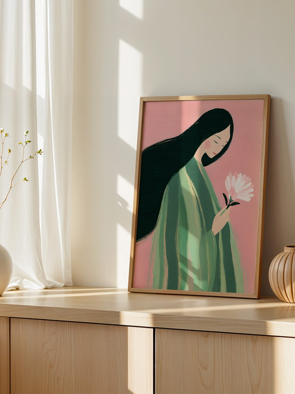 Frau mit Blume Pastellfarben