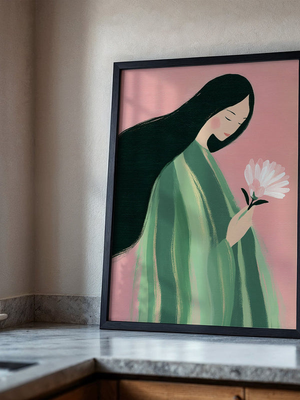 Frau mit Blume Pastellfarben