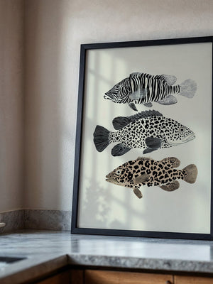 Fische Tiermuster Schwarz Weiß