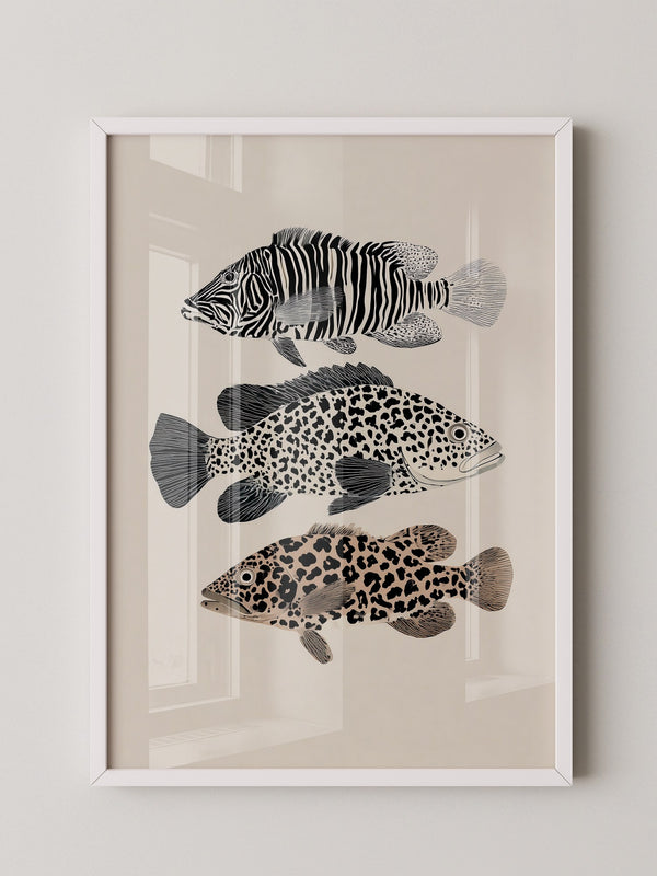 Fische Tiermuster Schwarz Weiß